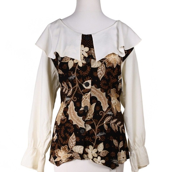 Vintage Diana Marco Floral Top Blouse w Ruffles and Shoulder Pads Sz 14 -Hey Viv - Picture 4 of 5